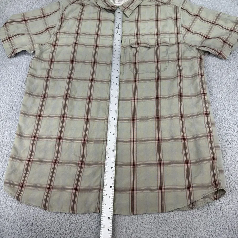North‎ Face Shirt Adult Men's Xl Green Windowpane Button Up Short Sleeve
